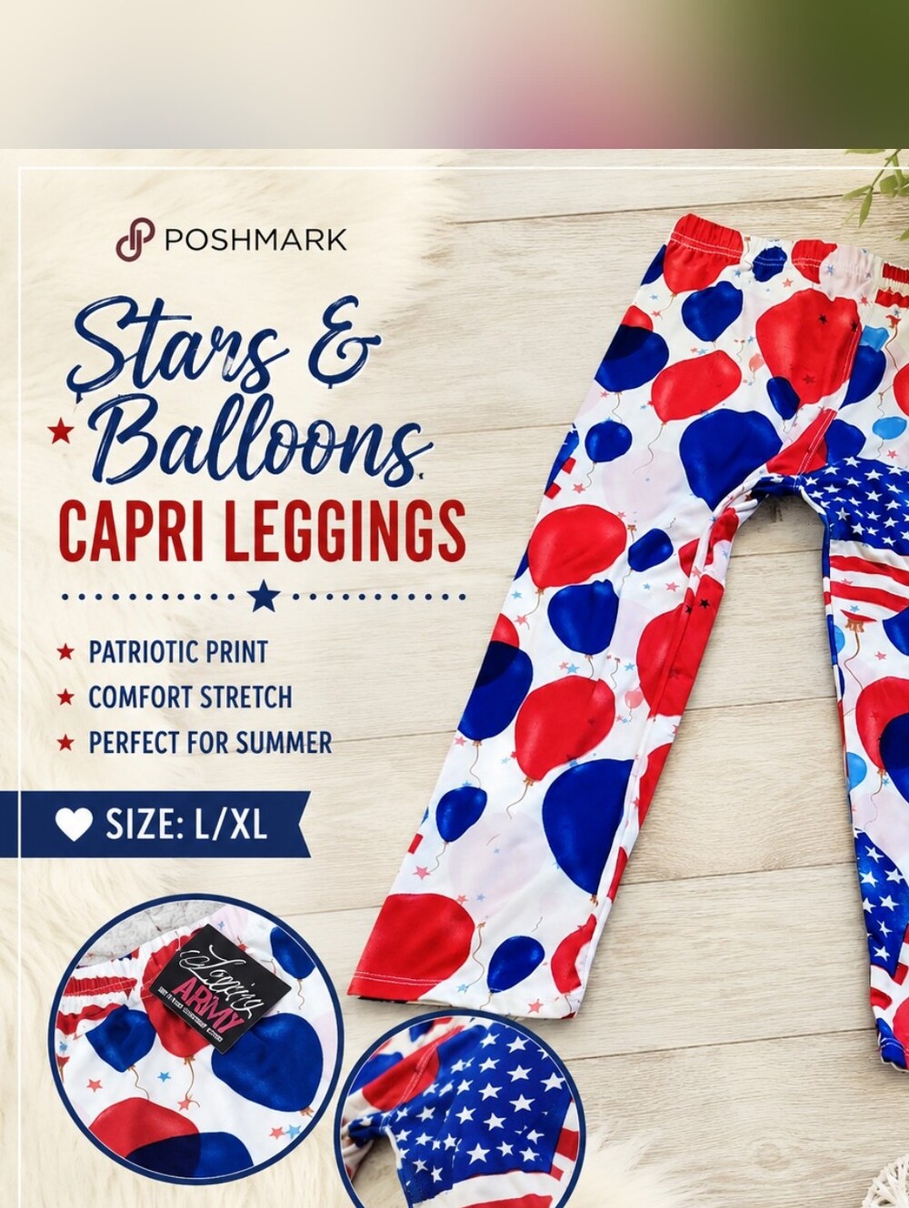 Legging Army Red White Blue Balloon Print Capris Plus Size Fits Sizes 14-20